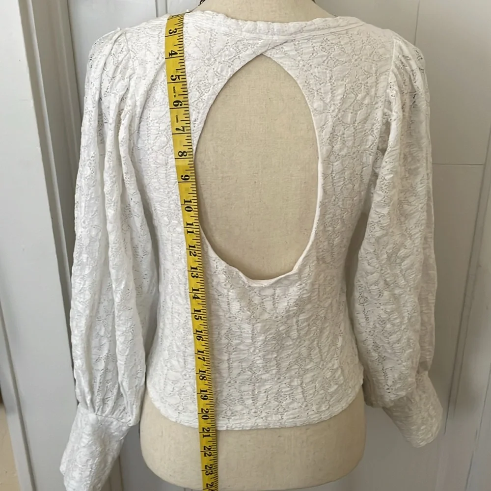 Free‎ People Jasmine Floral Lace White Boho Puff Sleeve, Open Back,size Medium